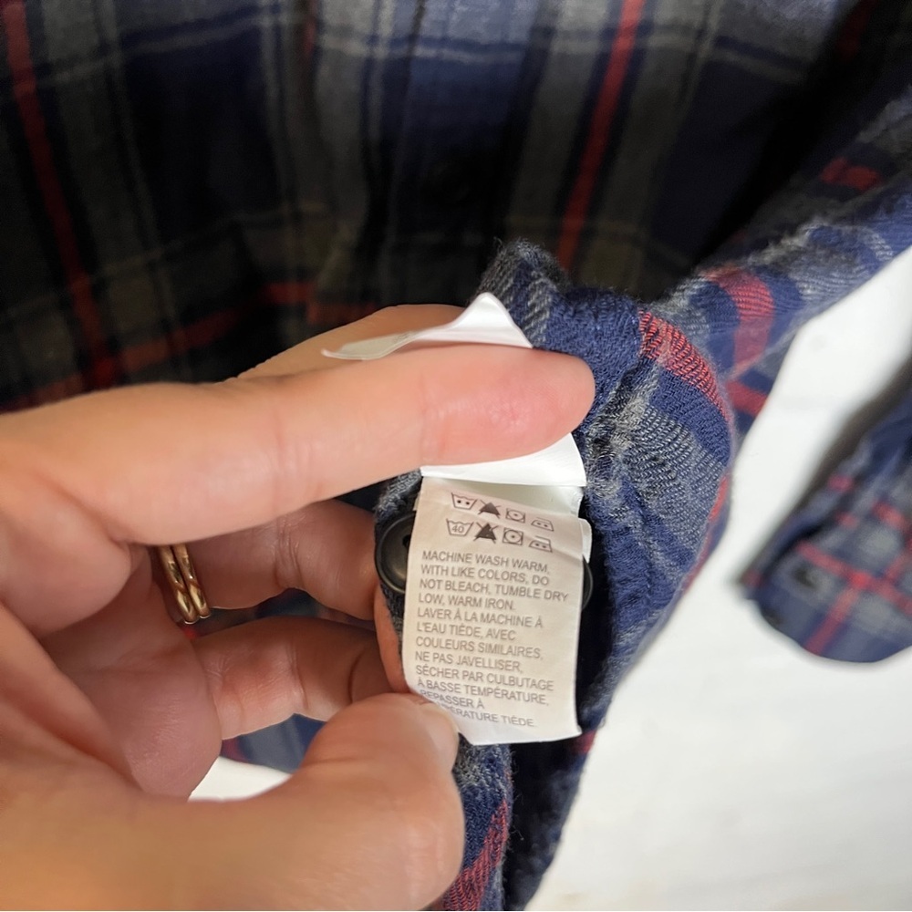 Lucky Brand Flannel Button Up Plaid Shirt Mens M Navy Red Cotton - Picture 7 of 16